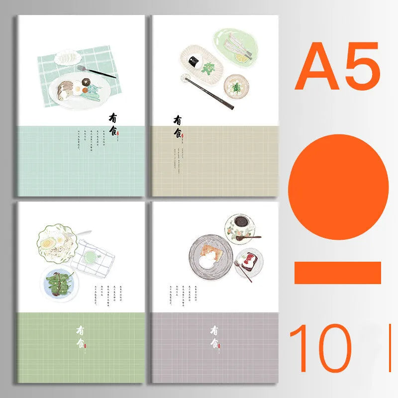 Ten soft cover thread-bound notebooks in A5 and B5 sizes with various designs