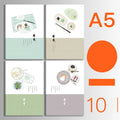 Ten soft cover thread-bound notebooks in A5 and B5 sizes with various designs