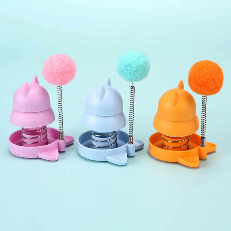 Automated lucky cat cat toy with rotating mint ball in blue, orange and pink colours