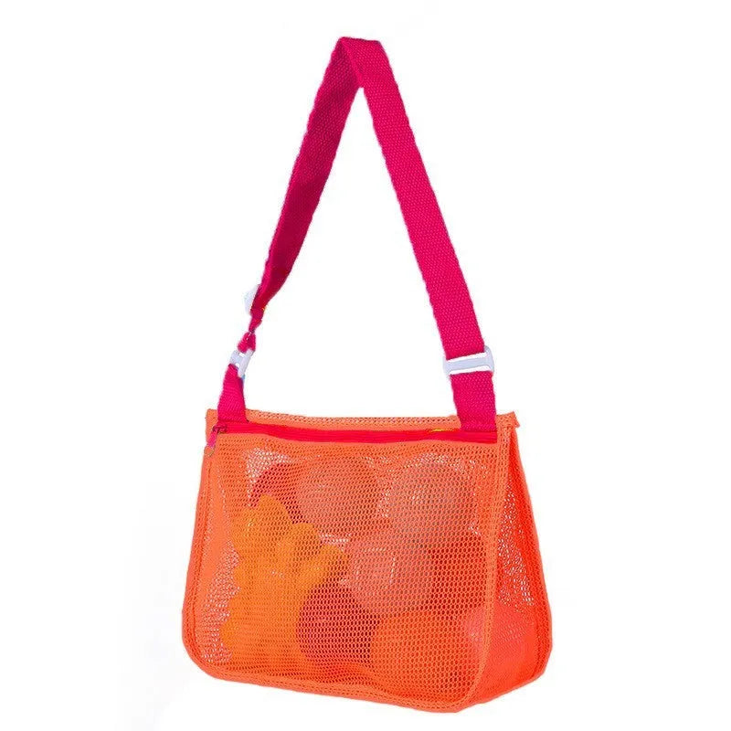 Blue nylon mesh travel storage organiser bag for children's toys and clothing, sealed, measuring 20x25x8cm.