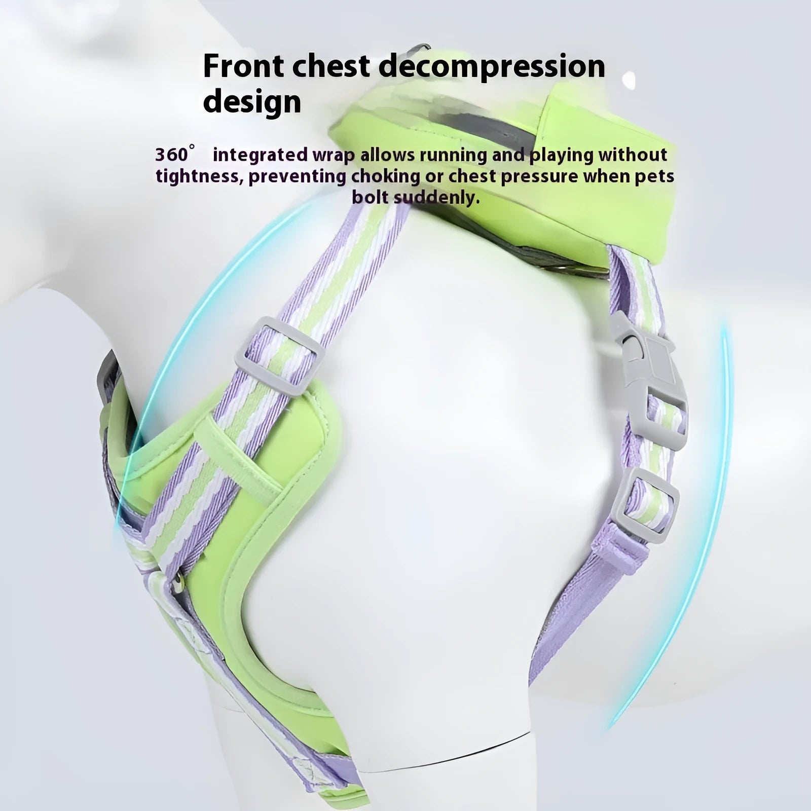 Explosion-proof anti-strangulation dog harness and leash in Oxford cloth, shown in assorted colours.