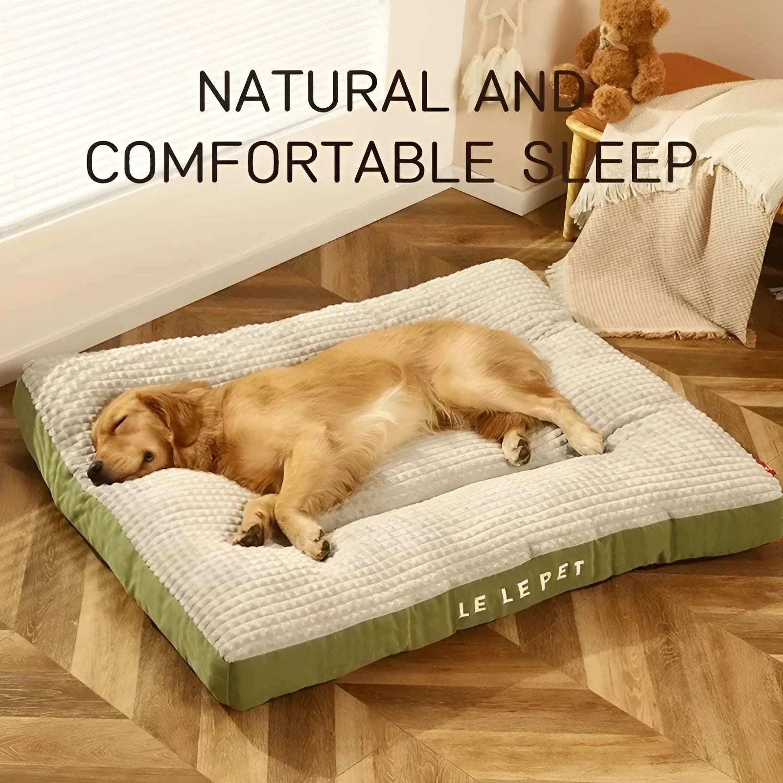 Coffee coloured fleece dog bed with detachable blanket for large dogs