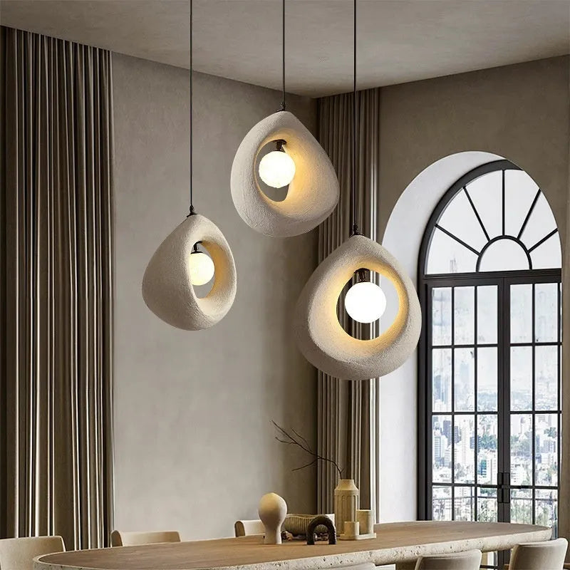 Retro modern pendant light with milky white 32x35cm lampshade for living room and dining room