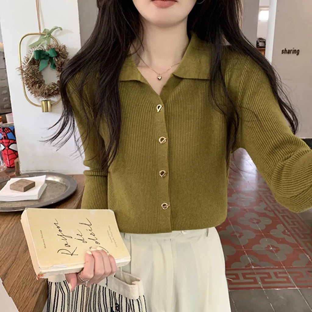 Long-sleeved loose fit knitted cardigan top in viscose fabric shown in beige colour