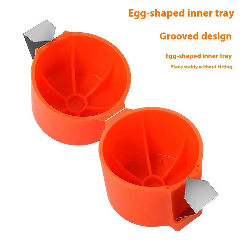 Egg shell opener kitchen tool in orange colour with stainless steel blades