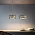 Simple glass chandelier with LED warm light in Cognac colour for living room ceiling installation
