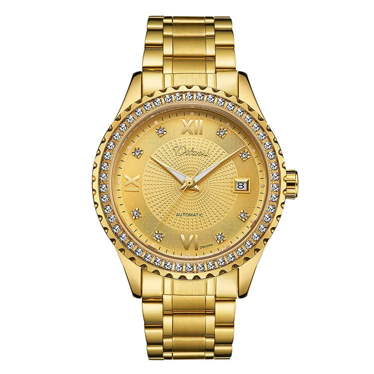 Fashionmonger gold and silver automatic mechanical watch for men with luminous hands on a black or white dial.