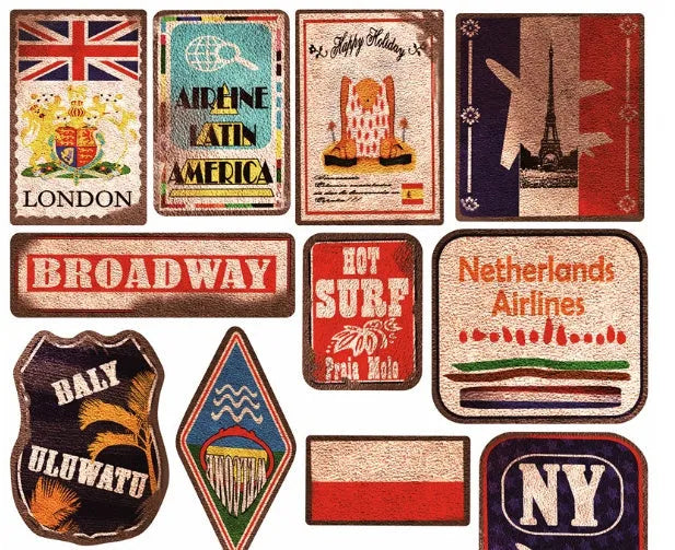 36 piece retro beach sticker collection with matte finish showing various coastal designs