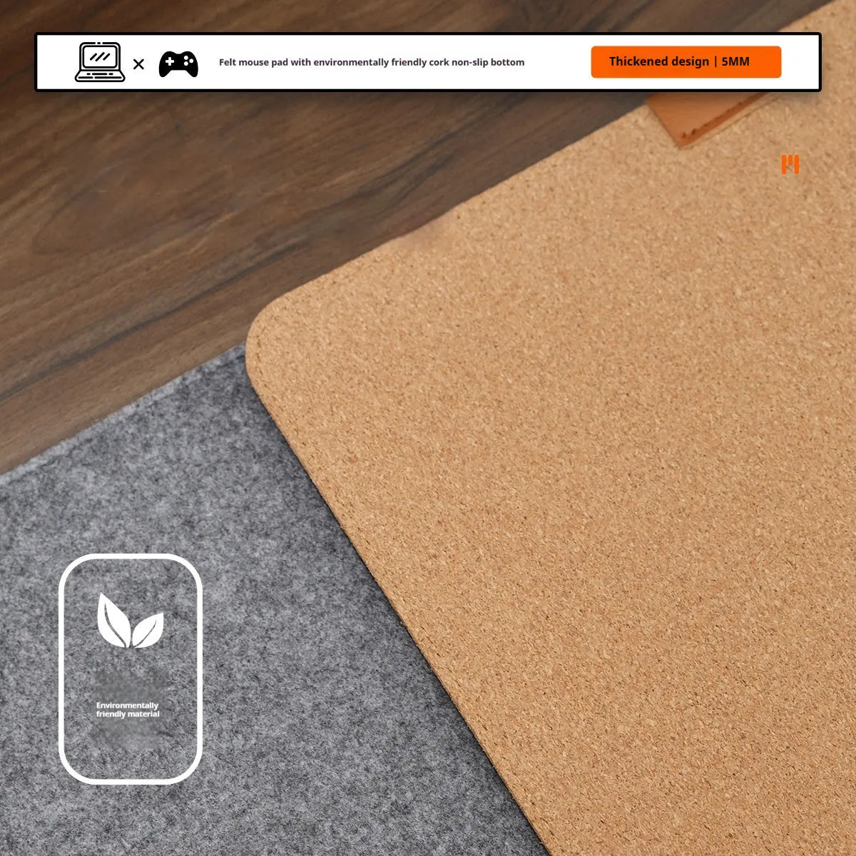 Unisex oversized felt and cork desk mat in grey pattern on office desk