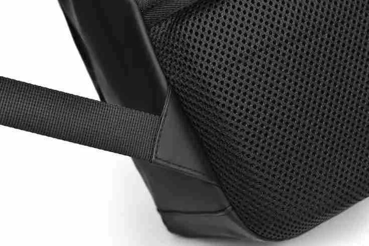 Waterproof PU leather backpack with laptop compartment in black, blue, and grey colour options
