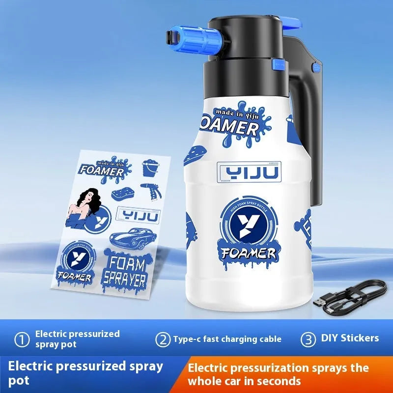 Handheld car wash foam sprayer with 2-litre container and high-pressure water cannon
