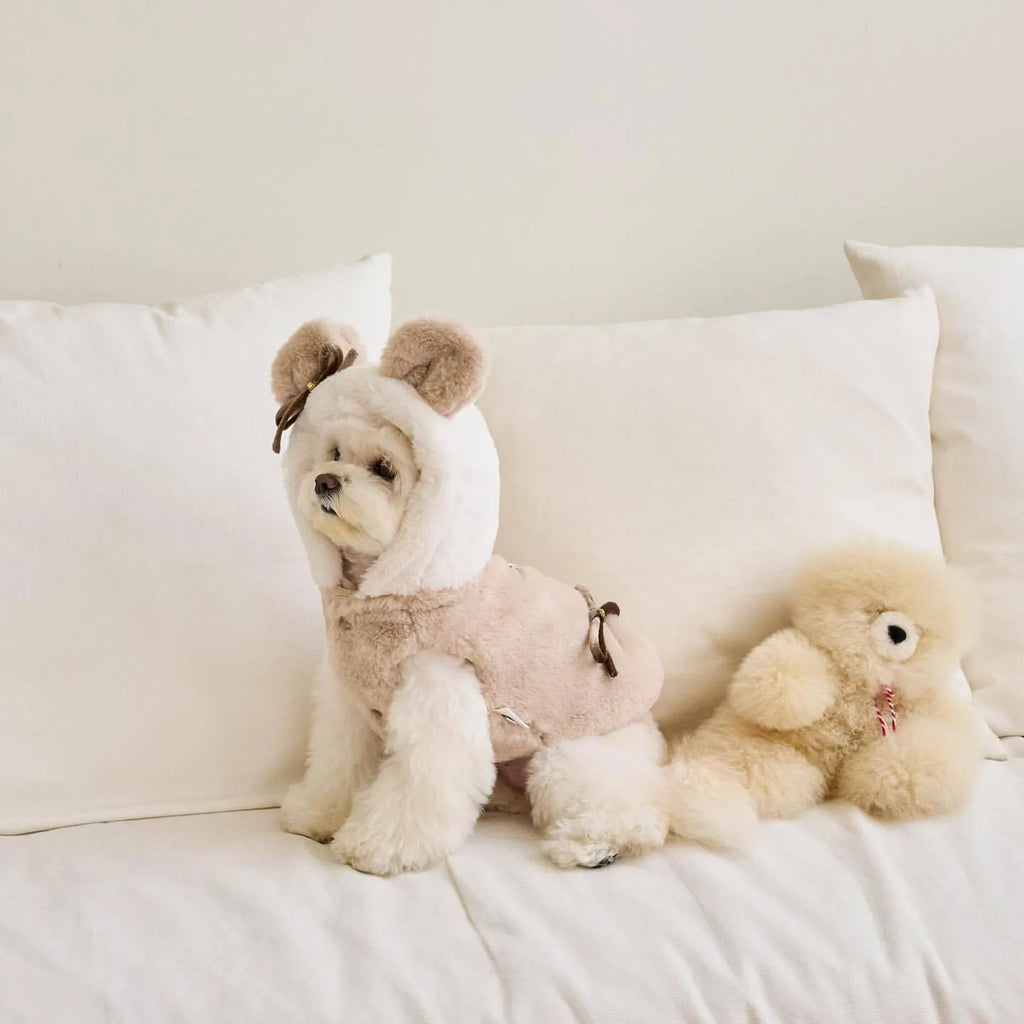 Light pink dog winter coat showing casual style and secure fastening