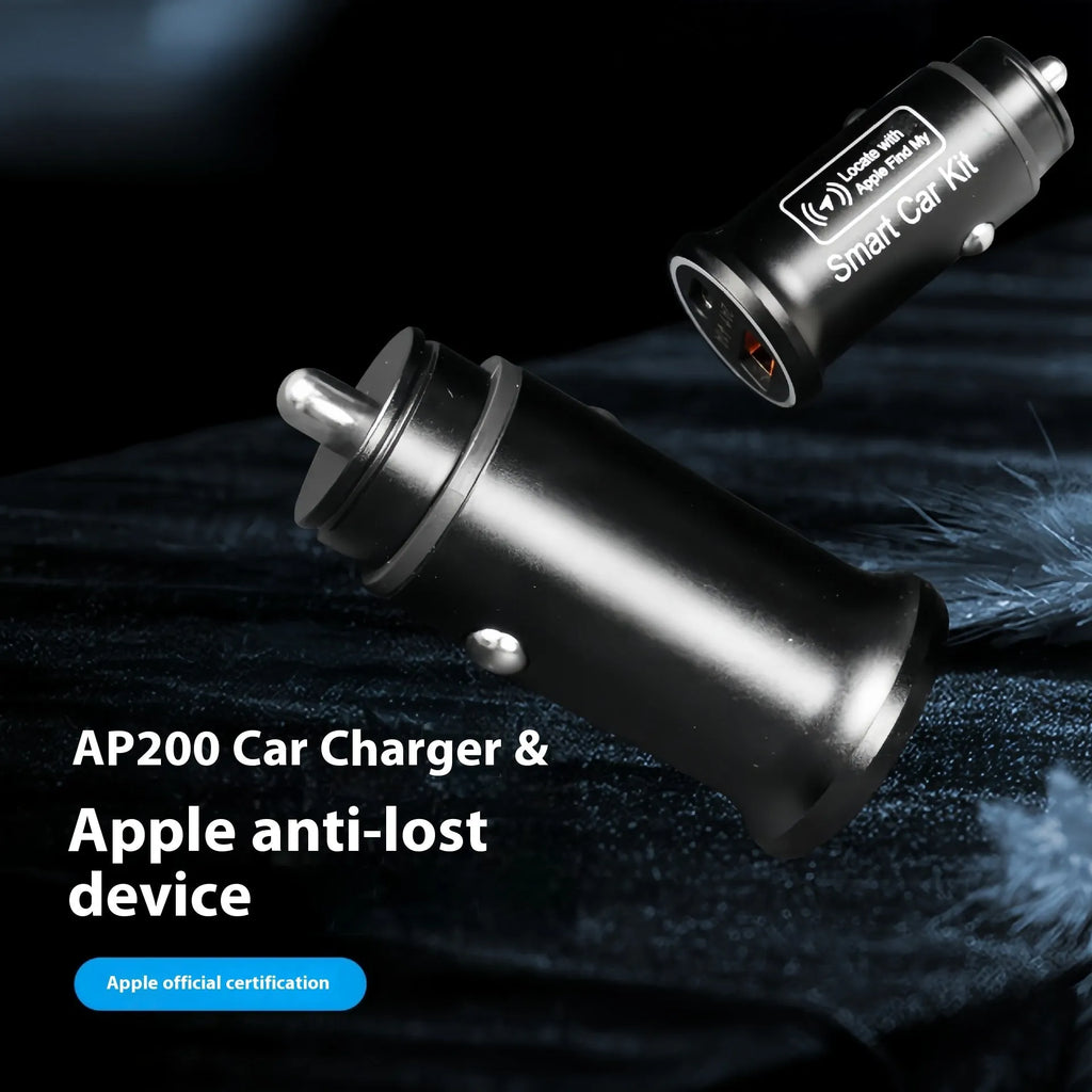 Black ABS plastic car charger locator GPS setting instrument on a dark surface.