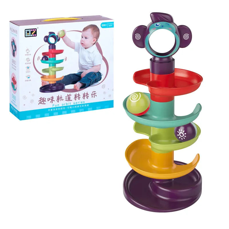 Children's puzzle toy railway jenga building block set with slide rotating music table in plastic 28cm