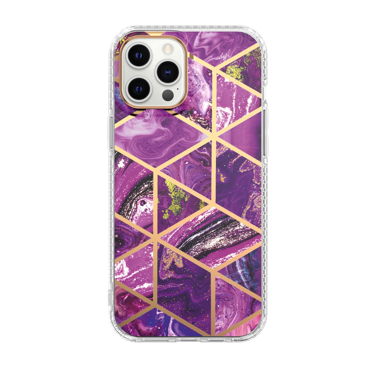 Mosaic marble pattern transparent TPU and acrylic phone case for Apple iPhone with pastel stone colour option