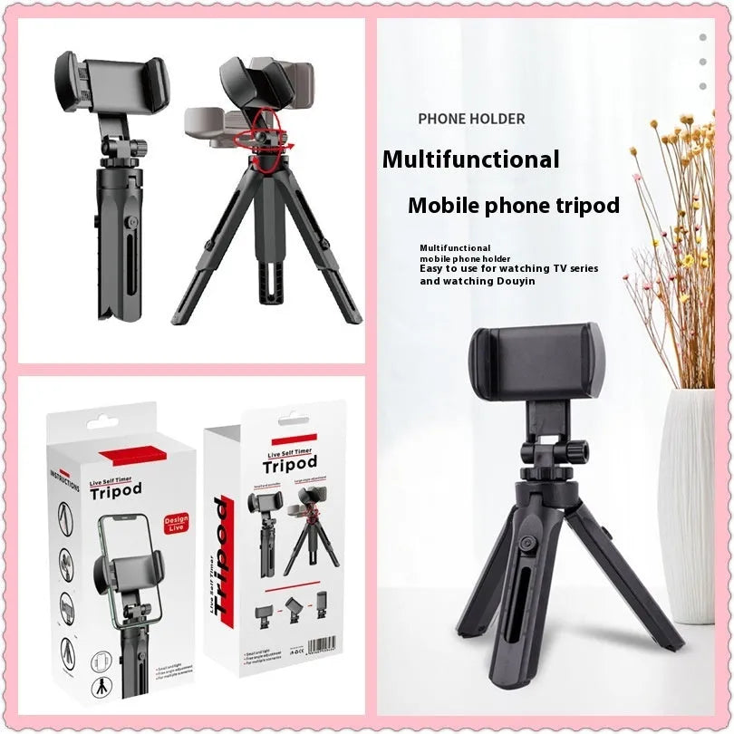 Black plastic desktop tripod phone holder with universal bracket for Xiaomi Apple Huawei smartphones