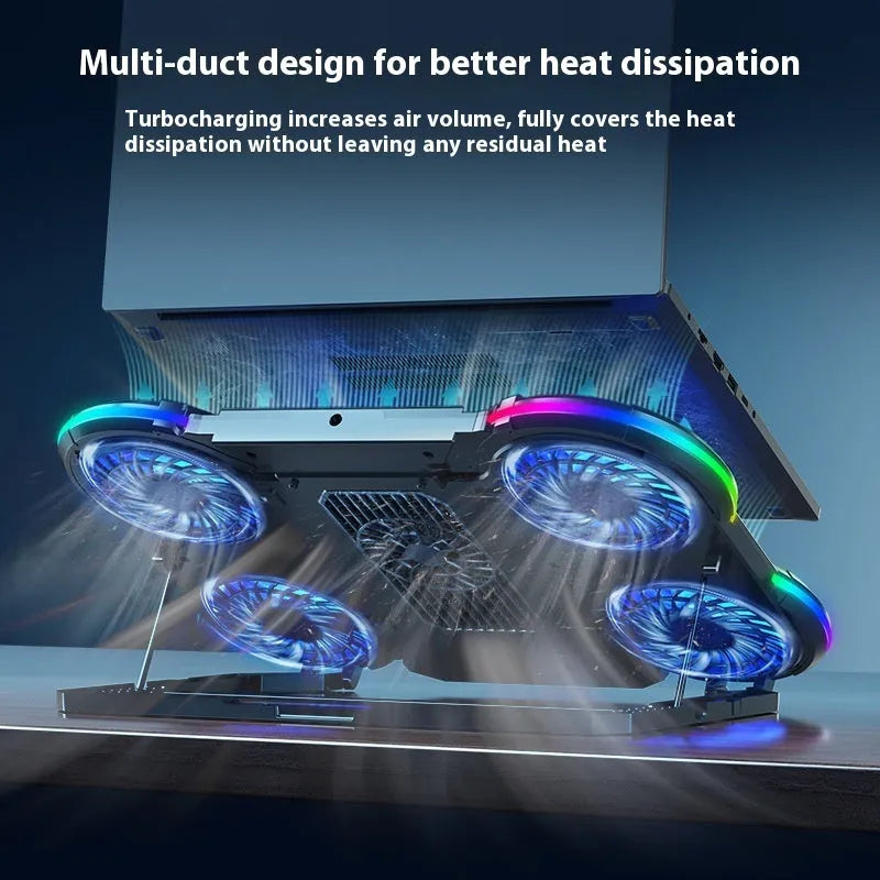 Black laptop cooler with 4-core fan, semiconductor cooling, RGB lighting, 410 x 296 x 40 mm, 1 m cable