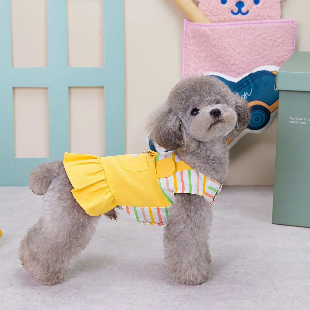 Orange and yellow striped patchwork cotton skirt for dogs in casual style