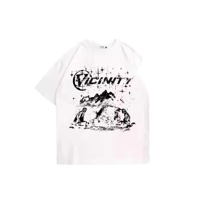 Men's black T-shirt with a colourful retro hip hop graphic print on the front.