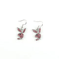Close-up of rabbit-shaped alloy stud earrings in gold, pink, and silver colour options.