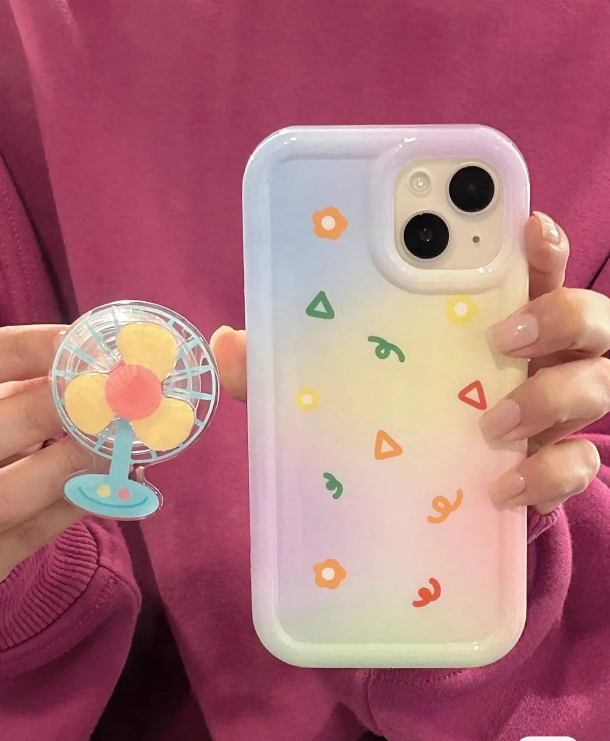 Creative fan holder phone case with silicone anti-drop protection for iPhone 11 12 13 14 Pro Max, showing integrated bracket