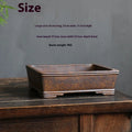 A rectangular purple sand bonsai pot with a textured firewood burning pattern, shown in two sizes.