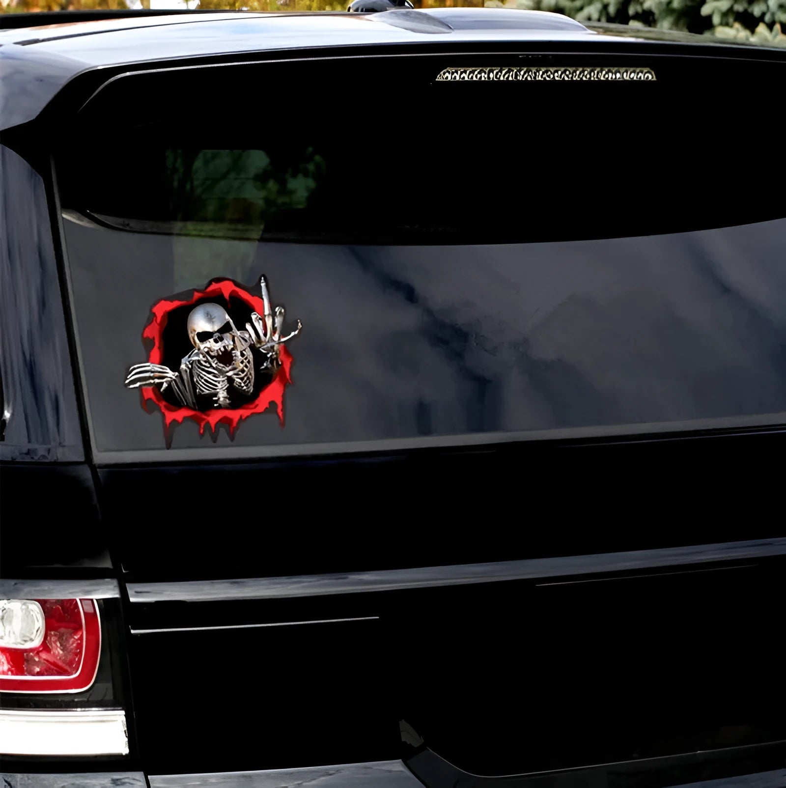 Colourful broken shell peeping metal skull design car bumper sticker measuring 15x14cm