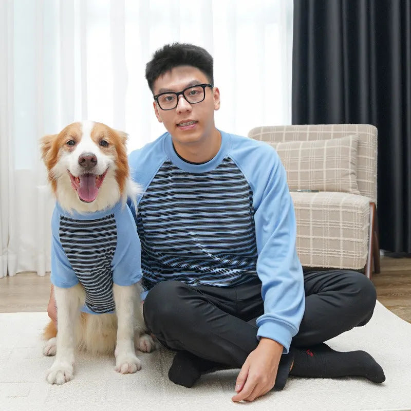 Striped dog undershirt in polyester, unisex, available in red, blue, black, green and brown stripes, sizes XS to 6XL.