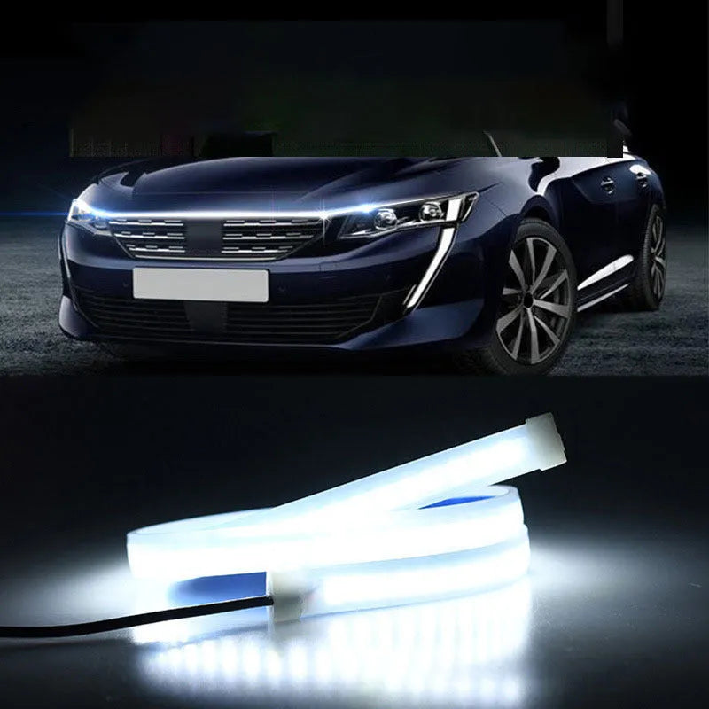 Flexible PVC LED light strip for automotive engine cover installation on General Motors cars.