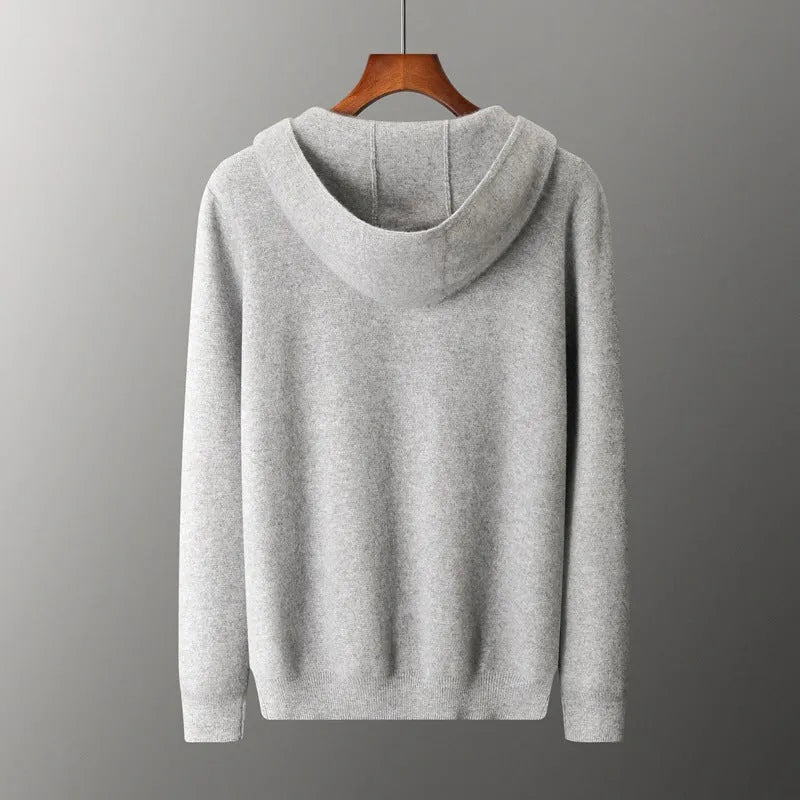 Men's wool coat casual pants suit hooded thickening long sleeve in light gray