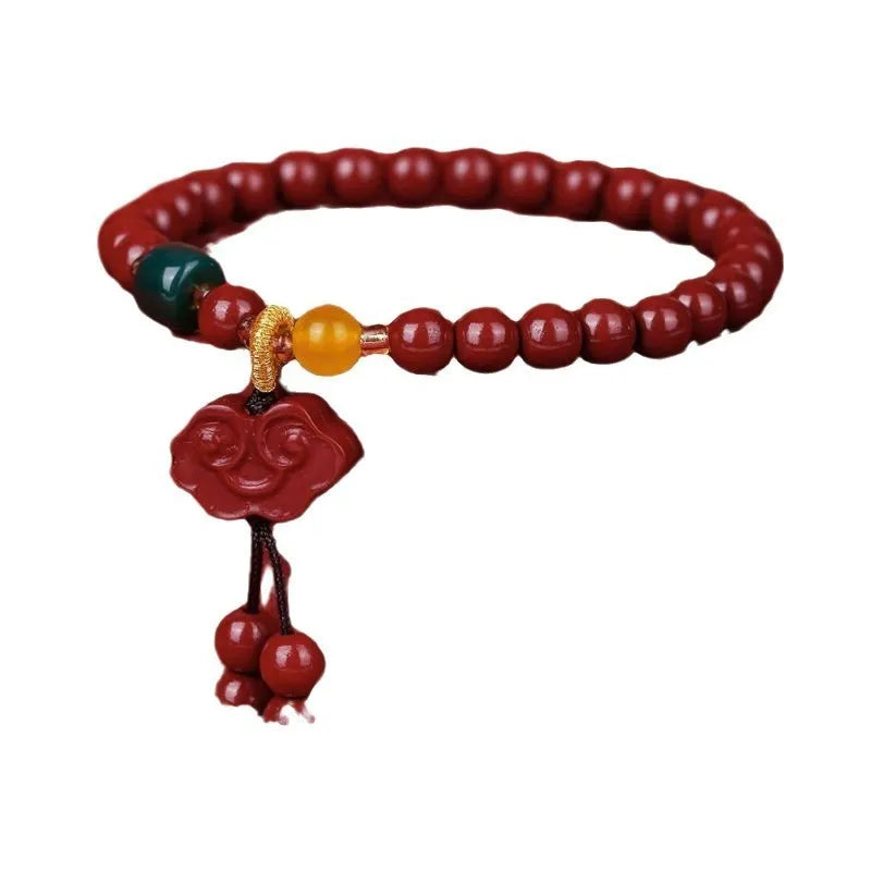 Handmade cinnabar bracelet with fox pendant peace buckle auspicious cloud unisex retro