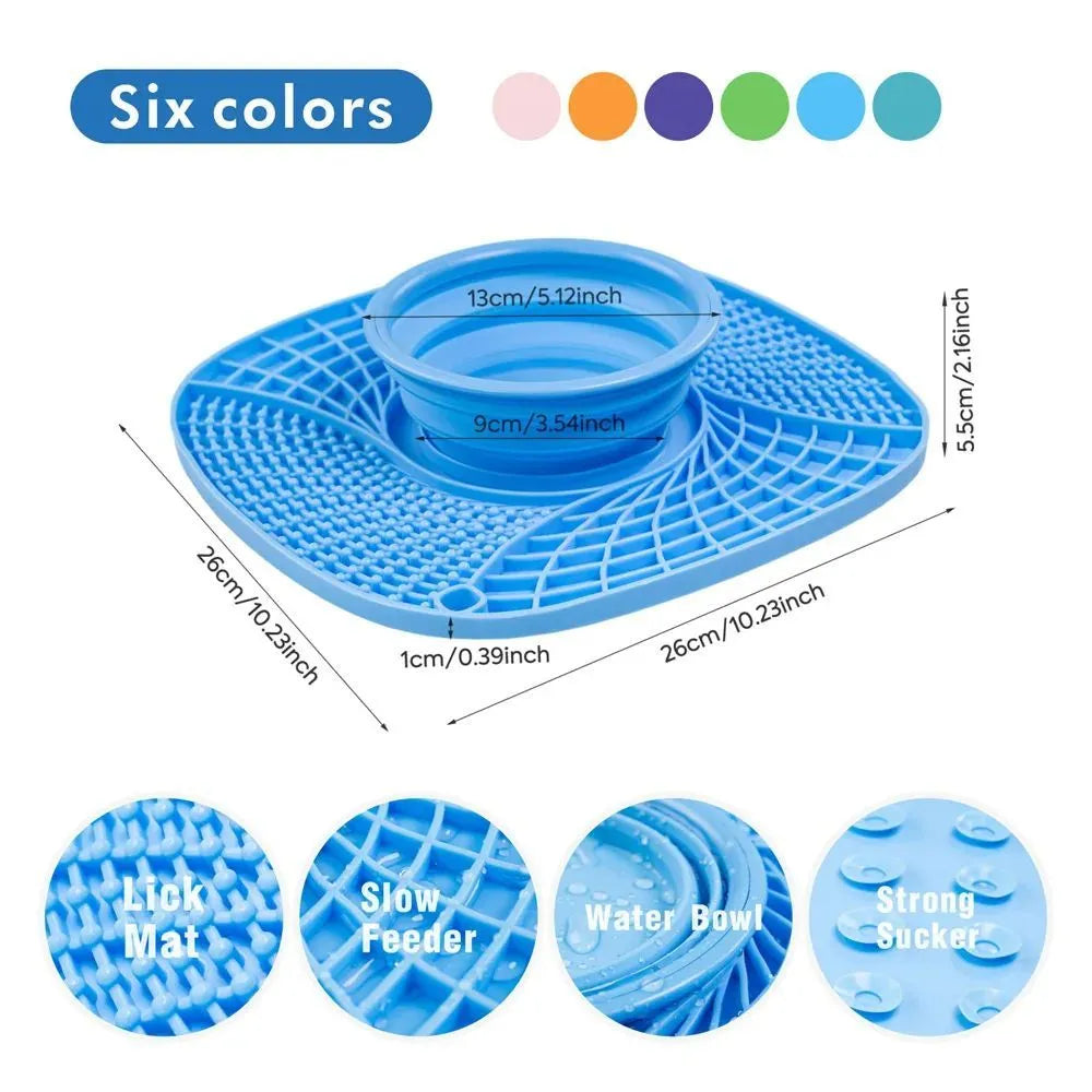 Pet dog slow feeder bowl with raised ridges and non-slip base in blue for small medium dogs