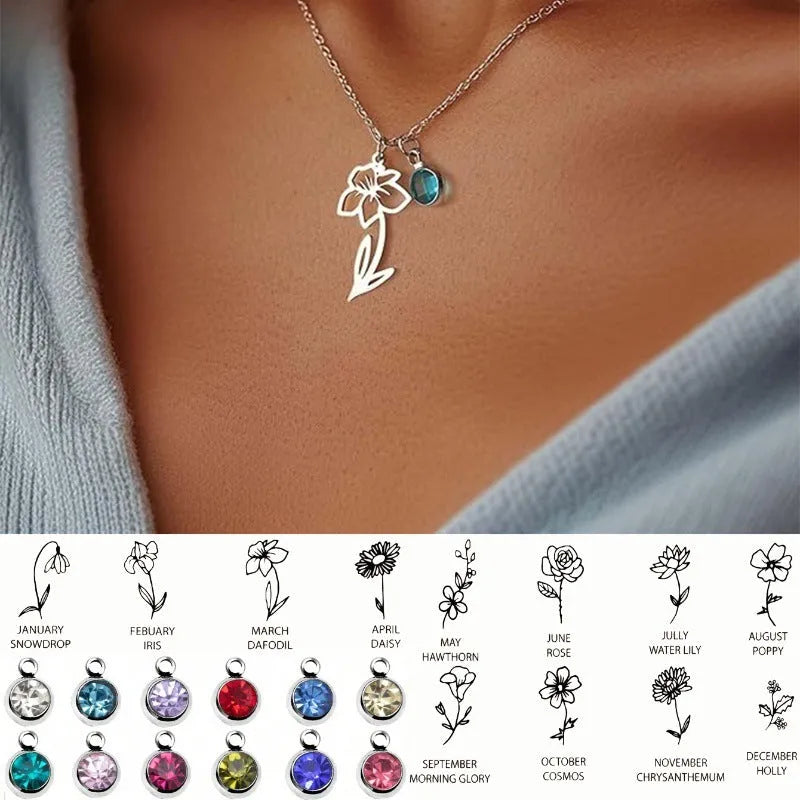 Stainless steel flower pendant necklace with rose-inspired design and adjustable O-link chain
