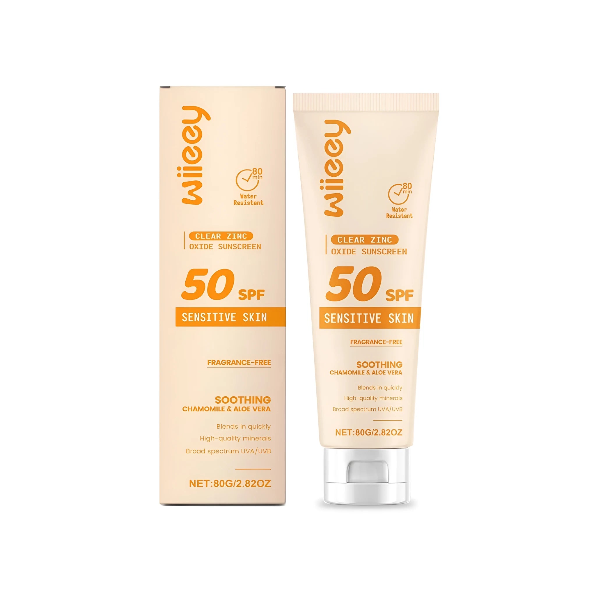 Clear Zinc Oxide Sunscreen 80g tube with mineral protection