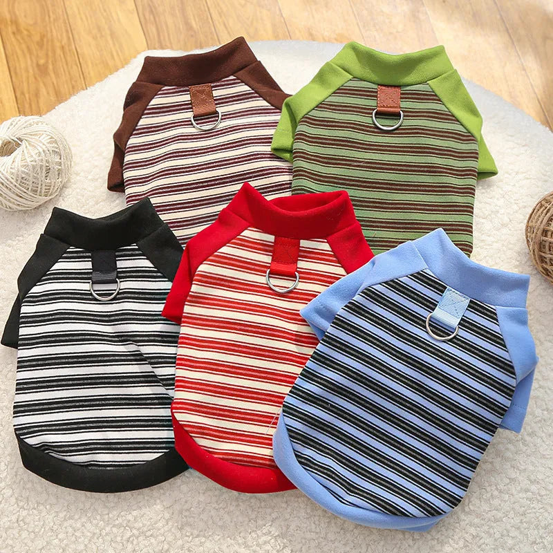 Striped dog undershirt in polyester, unisex, available in red, blue, black, green and brown stripes, sizes XS to 6XL.