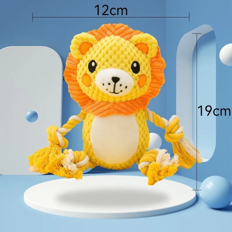 Lion and monkey plush squeaky dog toys bundle for medium and large breeds