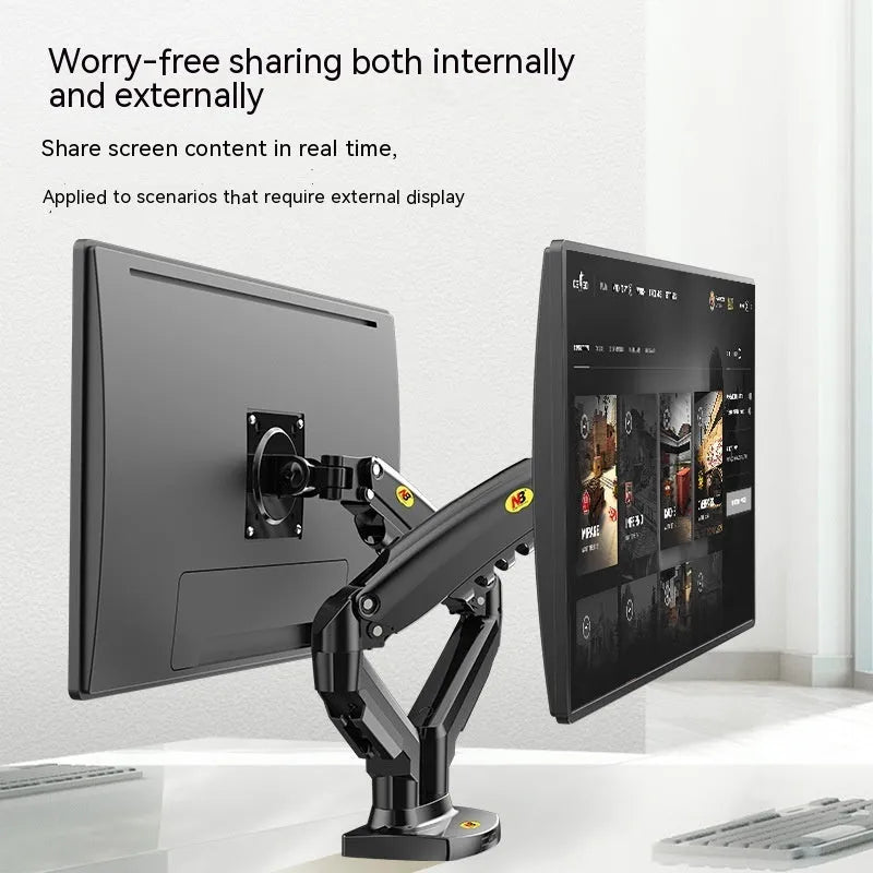 Dual screen monitor bracket with aluminium alloy construction and VESA mounting compatibility
