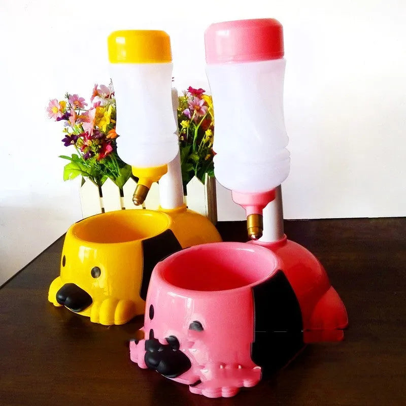 Adjustable rod-lifting pet drinking bowl in blue colour showing height mechanism
