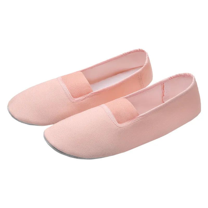 Ballet shoes with white calfskin leather sole and soft canvas upper in light beige colour