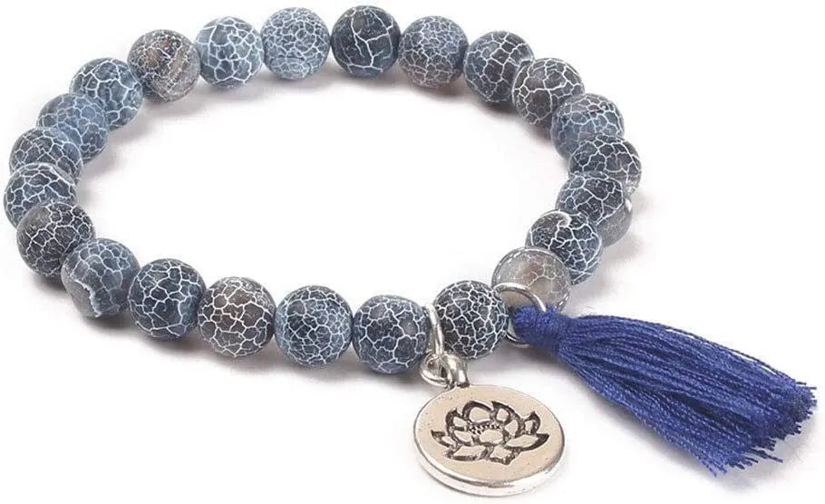 Handmade alloy volcano white turquoise natural stone bracelet with obsidian, lava, and tiger eye beads
