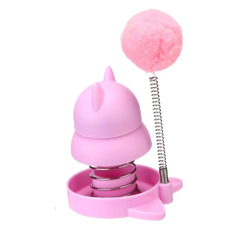 Automated lucky cat cat toy with rotating mint ball in blue, orange and pink colours