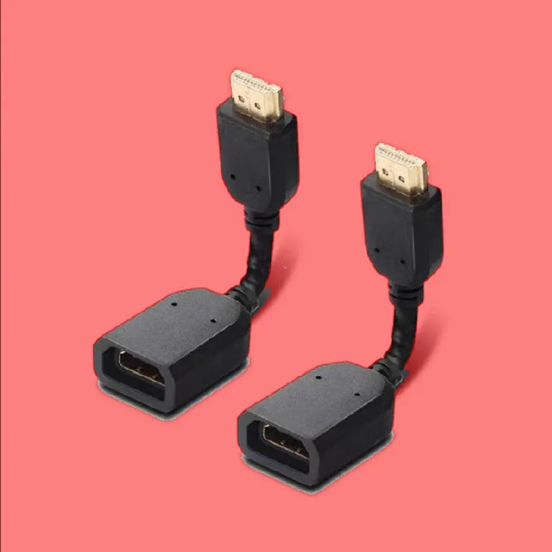 Black 10cm male to female HDMI extension cable with gold-plated plug