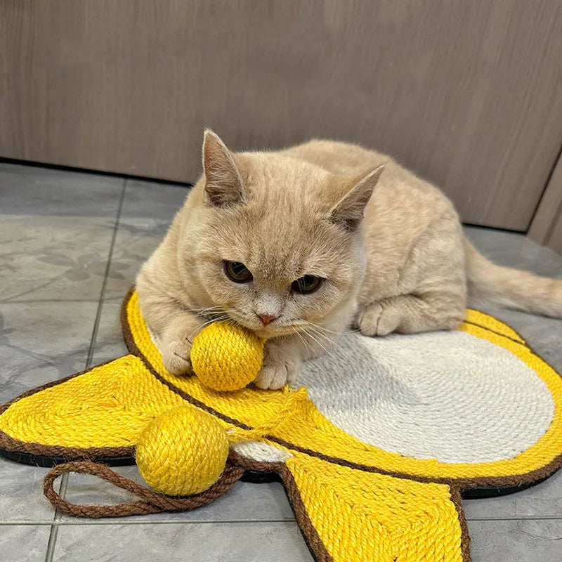 Yellow Corgi butt design sisal cat scratching board with anti-slip base and adhesive hooks