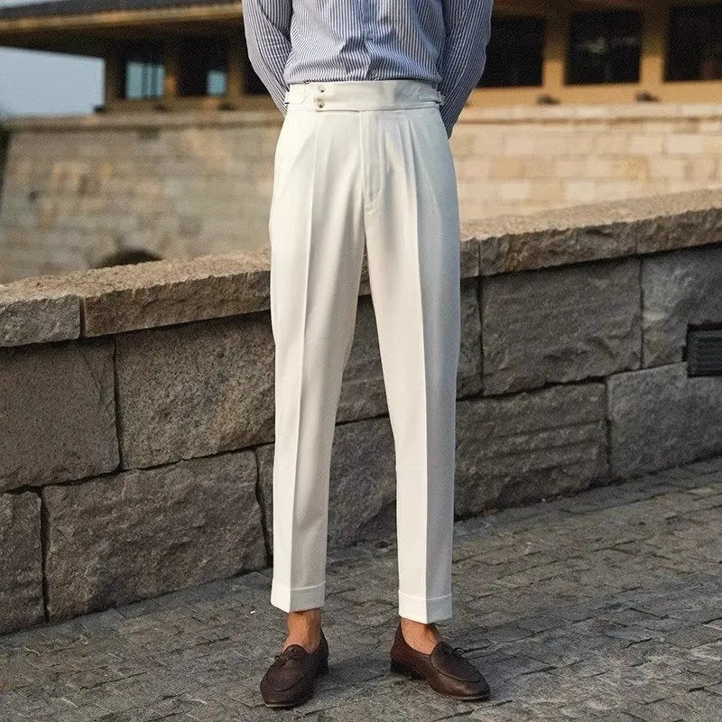 Slim fit suit trousers in straight leg design available in black, white and apricot colours
