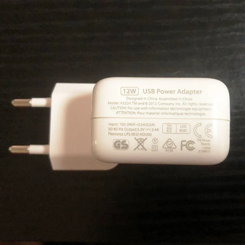 USB charger for iPad tablets showing colour variants for 10W US, 10W EU, 12W US, and 12W EU specifications