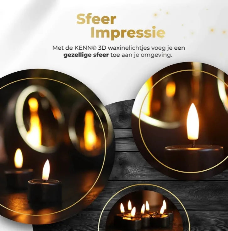 Set of four small black LED tealight candles showing their size and flameless design.