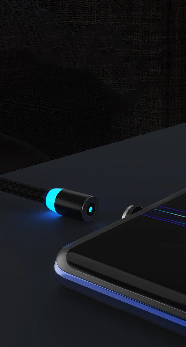 Magnetic mobile phone charging cable with glowing LED light in various colour options