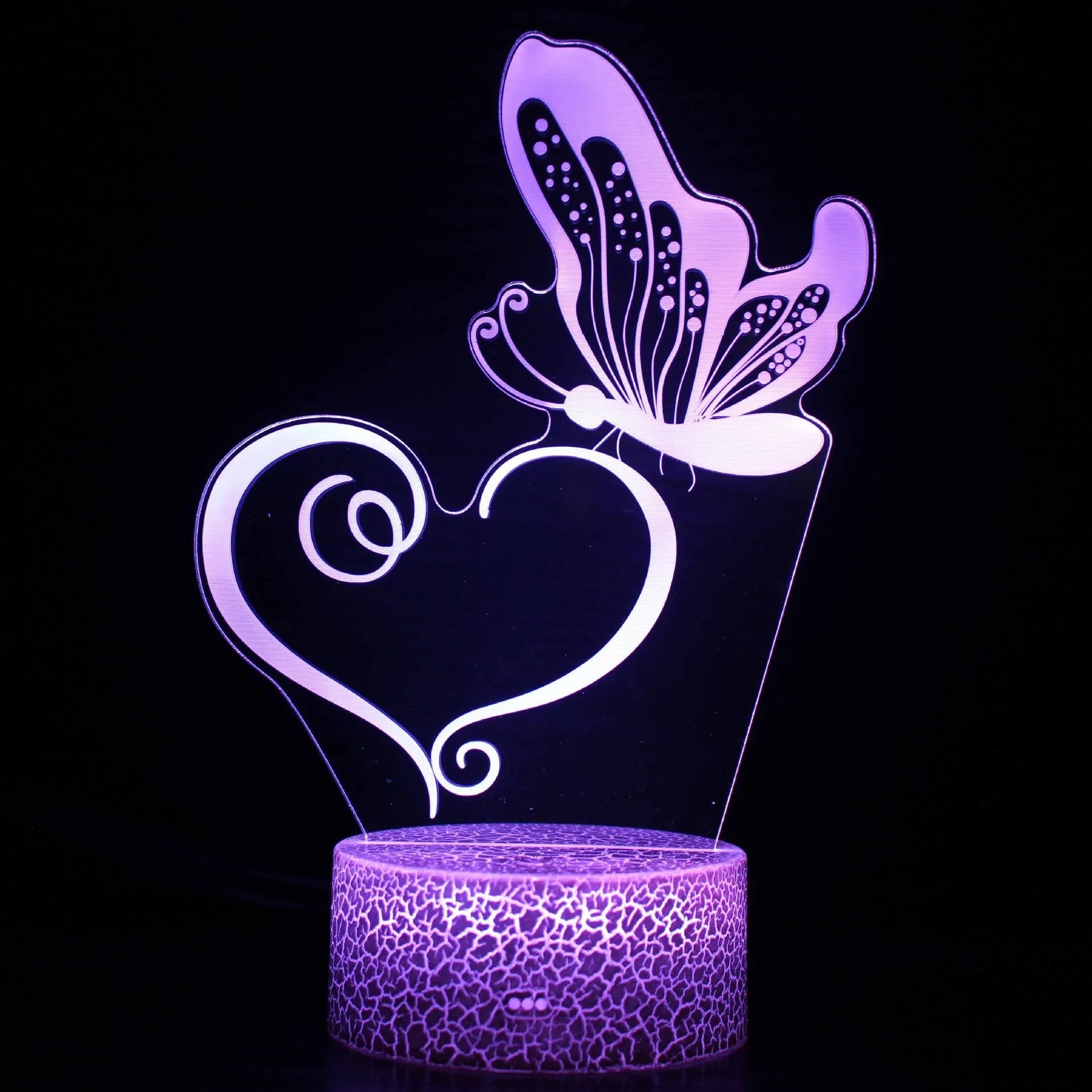 Colourful 3D acrylic USB table lamp with touch controls on a small ABS base.