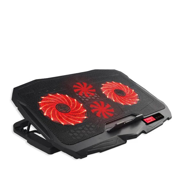 Black universal laptop cooling stand with heat sink plate, copper heat pipes and dual USB fans