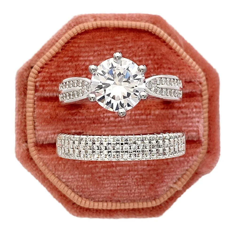 White gold colour alloy combined wedding ring and simple geometric bracelet.